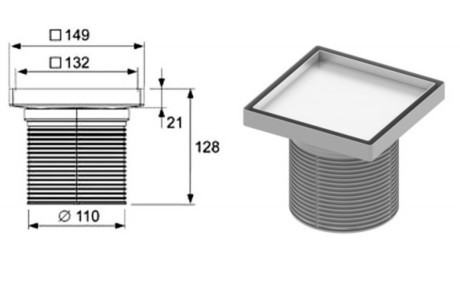 ZGORNJI DEL SIFONA 15*15 3660011 TECE INOX ZA PLOŠ