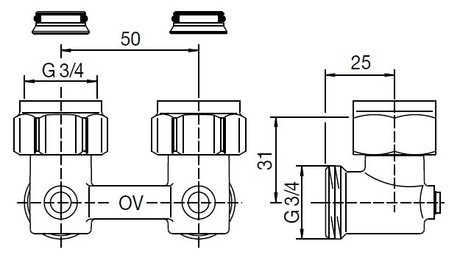 VENTIL RAD. KOTNI 3/4" DVOCEVNI OVENTROP 1015814