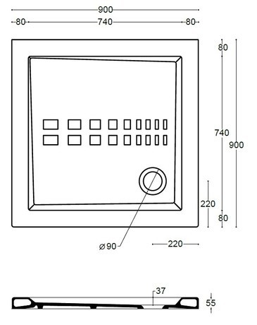 KAD TUŠ ALTHEA SLIM 90*90 H=5,5 CM KVADRATNA KERAM.