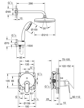 SET GROHE 25219 001 POD. EUROSMART COSMO. 210