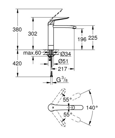 PIPA GROHE 30208 000 EUROECO SPECIAL UMIVALNIK