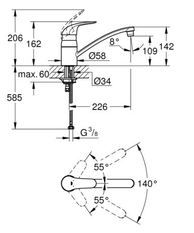 PIPA GROHE 32750 000 EUROECO KUHINJSKA