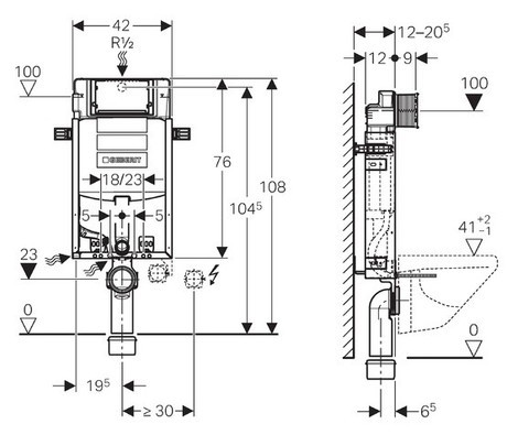 GEBERIT 110.366.00.5 KOMBIFIX WC 108 CM V STEN