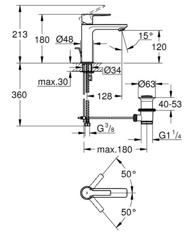 PIPA GROHE 32114 001 LINEARE ZA UMIVALNIK