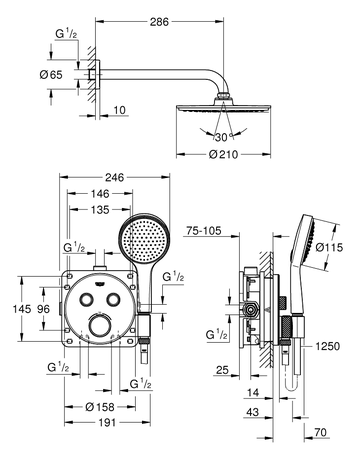 SET GROHE 34743 000 POD. SMARTCONTROL 210