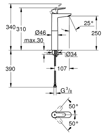 PIPA GROHE 23761 000 BAUEDGE ZA UMIVALNIK XL