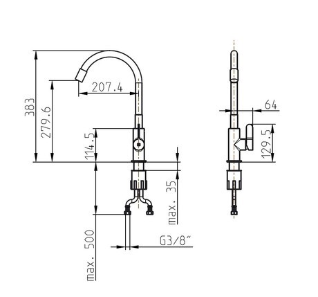 PIPA UNITAS 00123 ELITE S KUHINJSKA FLEXI ČRNA