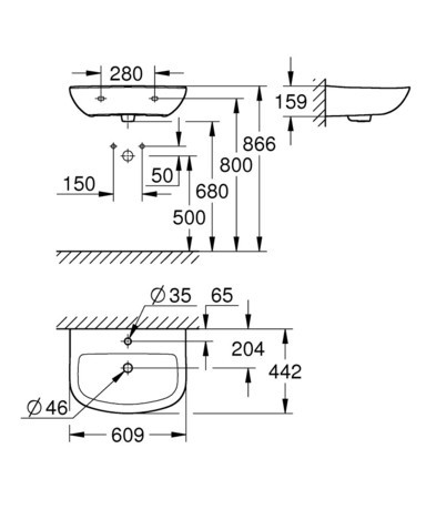 UMIVALNIK GROHE 39421 000 BAU CERAMIC 60,9*44,2