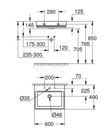 UMIVALNIK GROHE 39473 00H CUBE 60*49 VISEČI