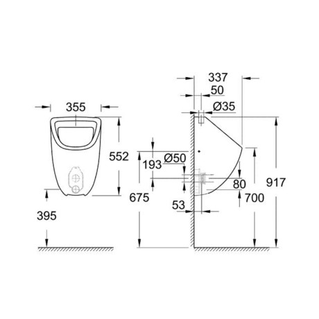 PISOAR GROHE 39439000 ZGO BAU CERAMIC DOTOK ZGORAJ